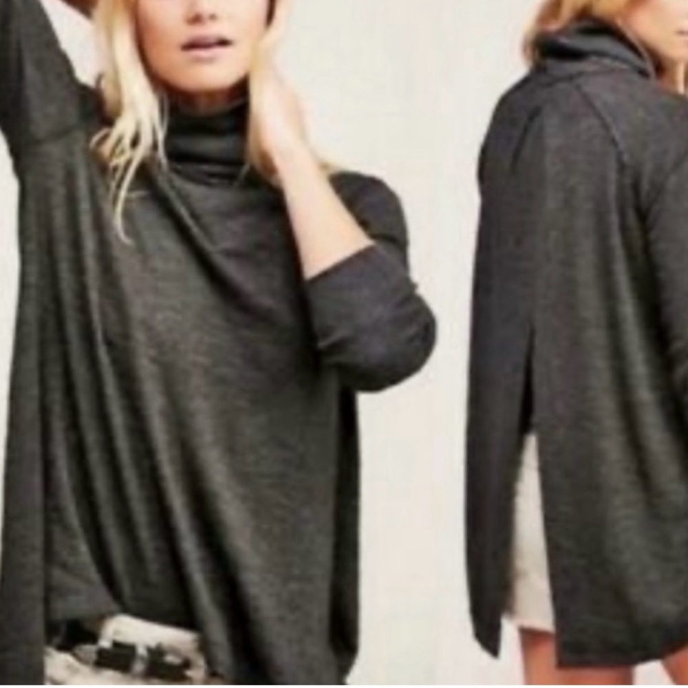 WE THE FREE Split Back Cowl Neck Charcoal Top